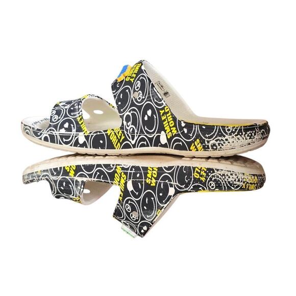 Crocs Smiley World Sandal Slide White Black Yellow Double Strap Mens Size 12 main image 4